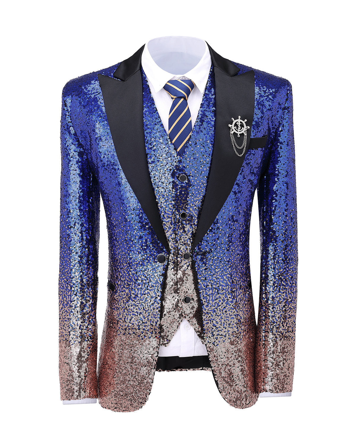 Sequins Formal Peak Lapel 3 Pieces Men's Tuxedos