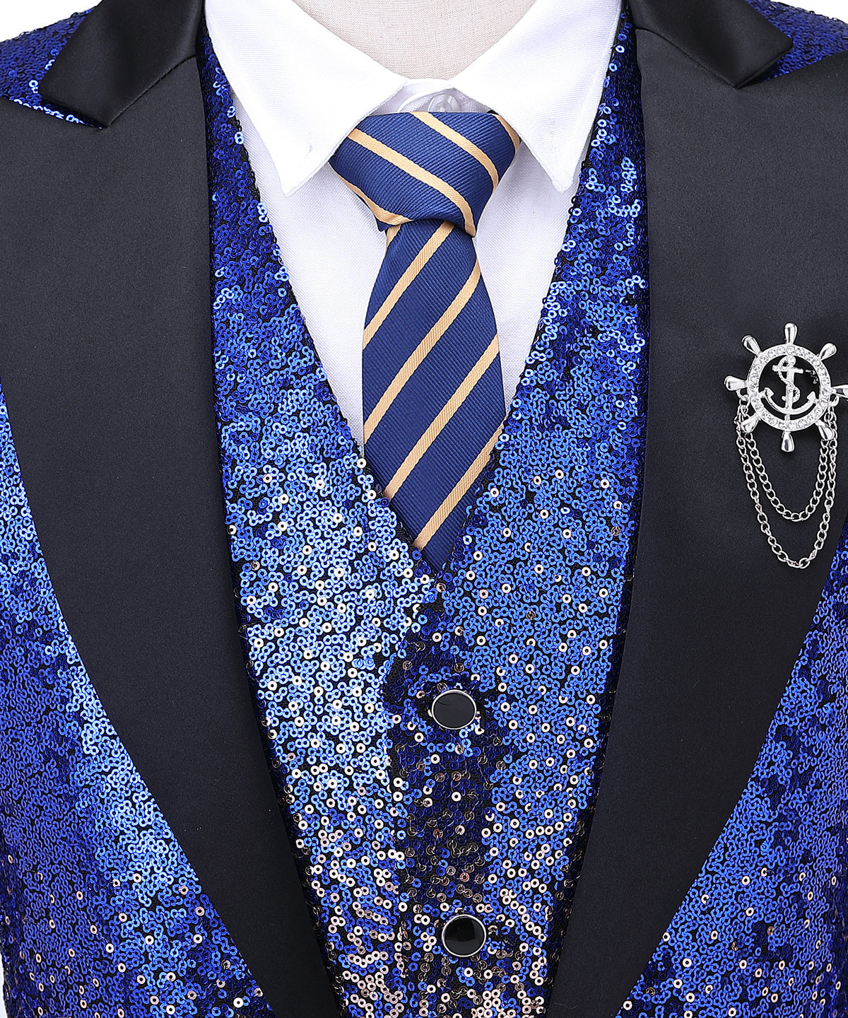 Sequins Formal Peak Lapel 3 Pieces Men's Tuxedos