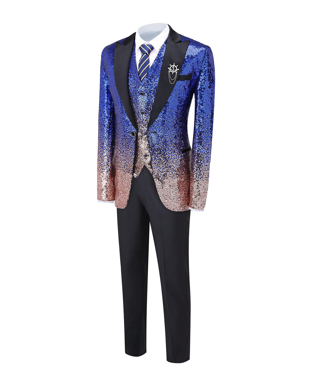 Sequins Formal Peak Lapel 3 Pieces Men's Tuxedos