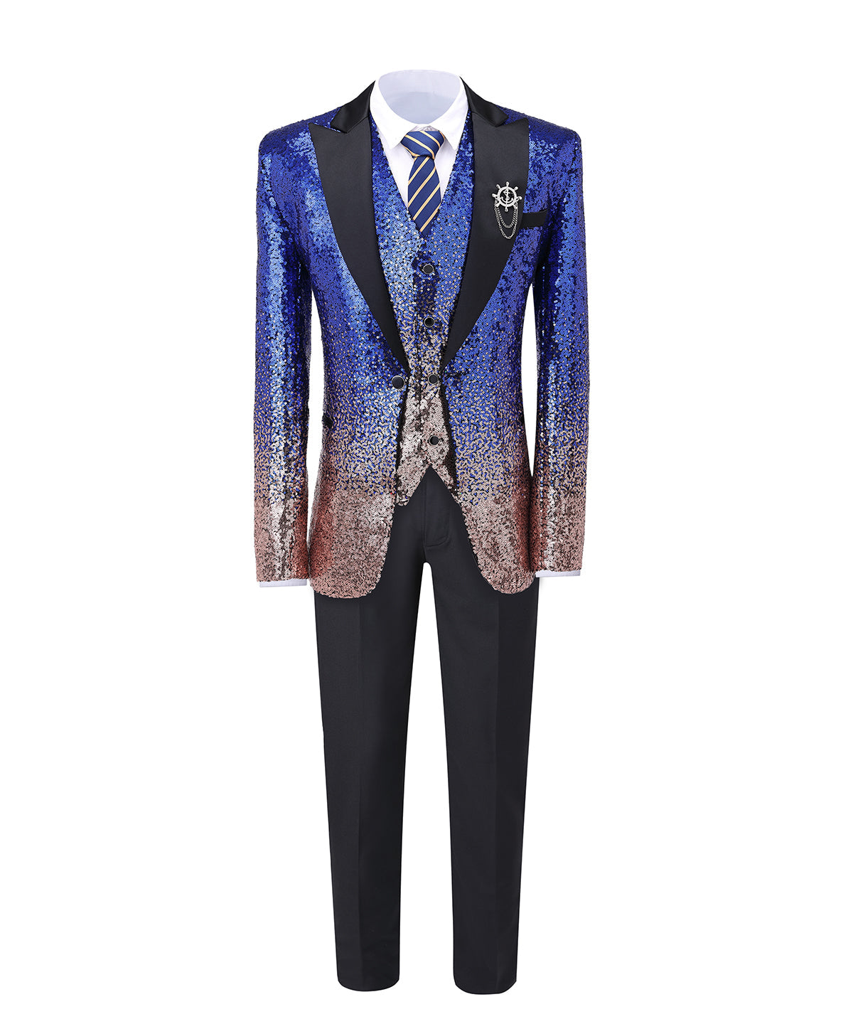 Sequins Formal Peak Lapel 3 Pieces Men's Tuxedos