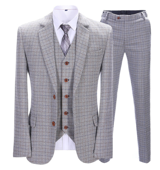 Men's 3 Pieces Classic Fine White Plaid Suit