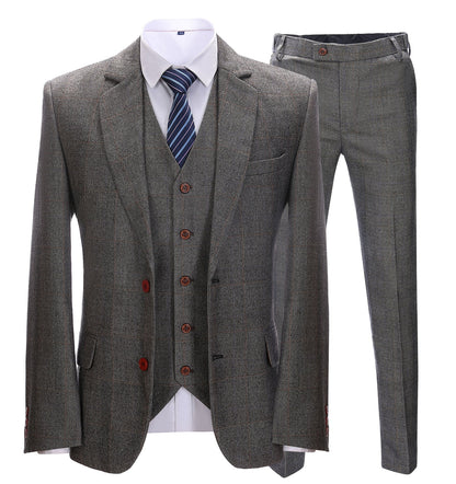 Men's 3 Pieces Classic Fine Grey Check Suit