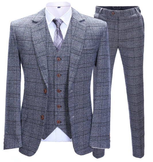 Men's 3 Pieces Classic Grey Coarse Fringe Suit