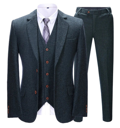 Men's 3 Pieces Classic Cyan Suit