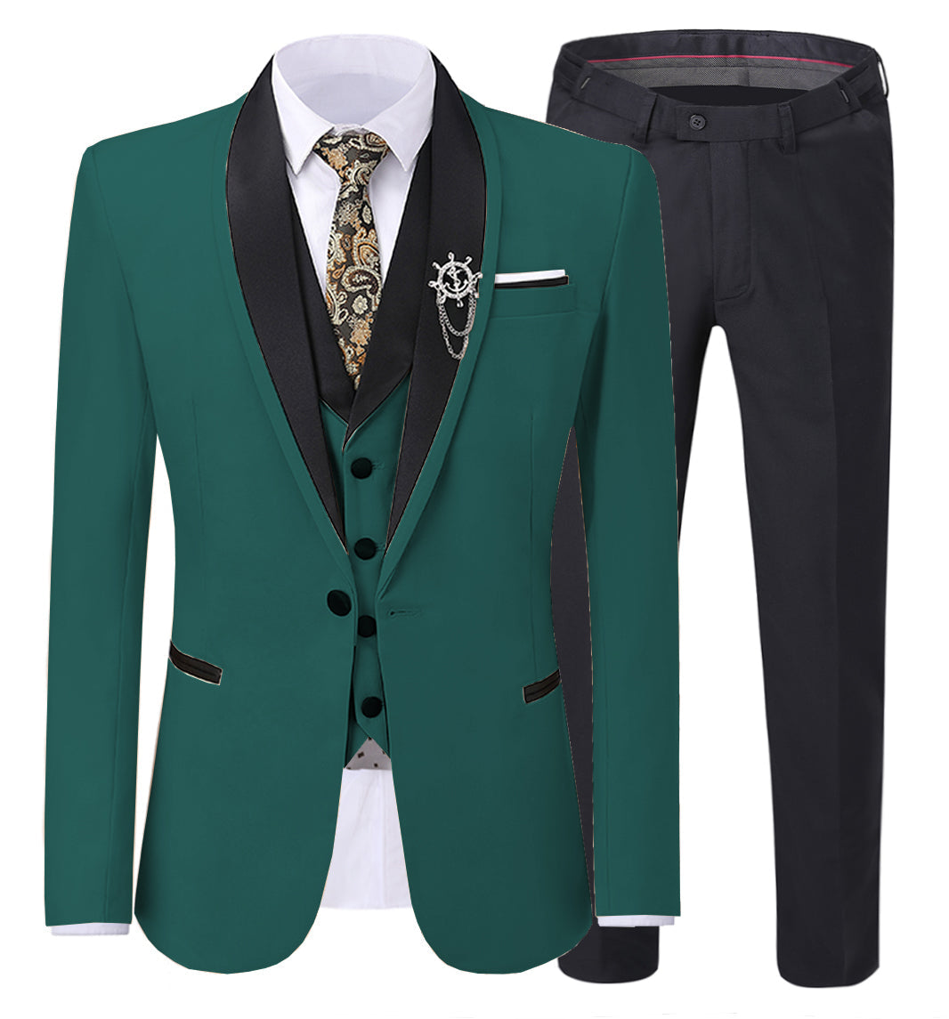 Formal Shawl Lapel 3 Pieces Mens Suit For Wedding (Blazer+vest+Pants)