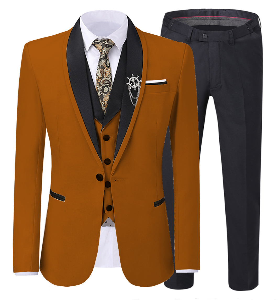 Formal Shawl Lapel 3 Pieces Mens Suit For Wedding (Blazer+vest+Pants)