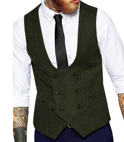 Men's Casual Double Breasted Herringbone Waistcoat