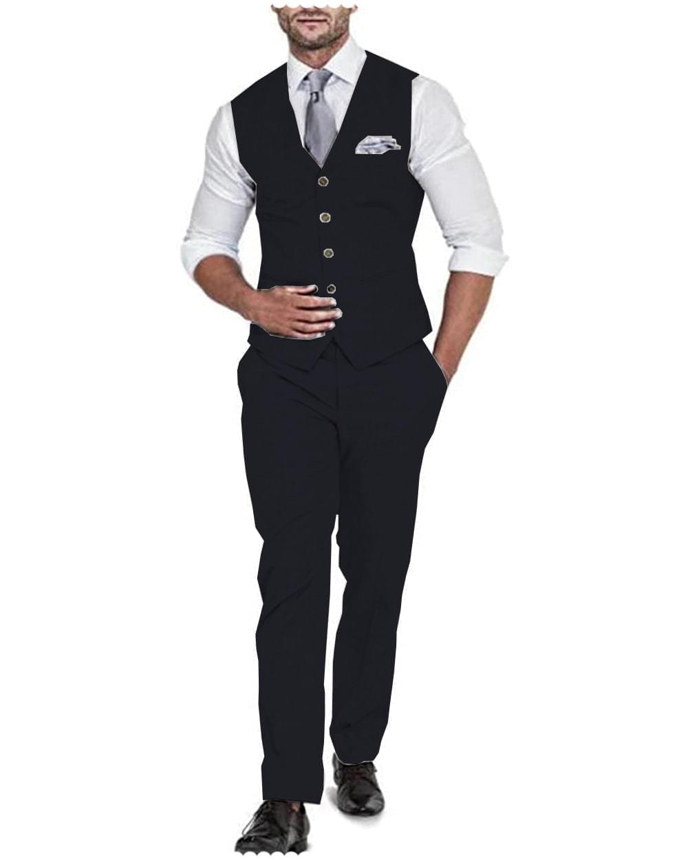 2 Pieces Men's Flat Linen V Neck Wedding Suit