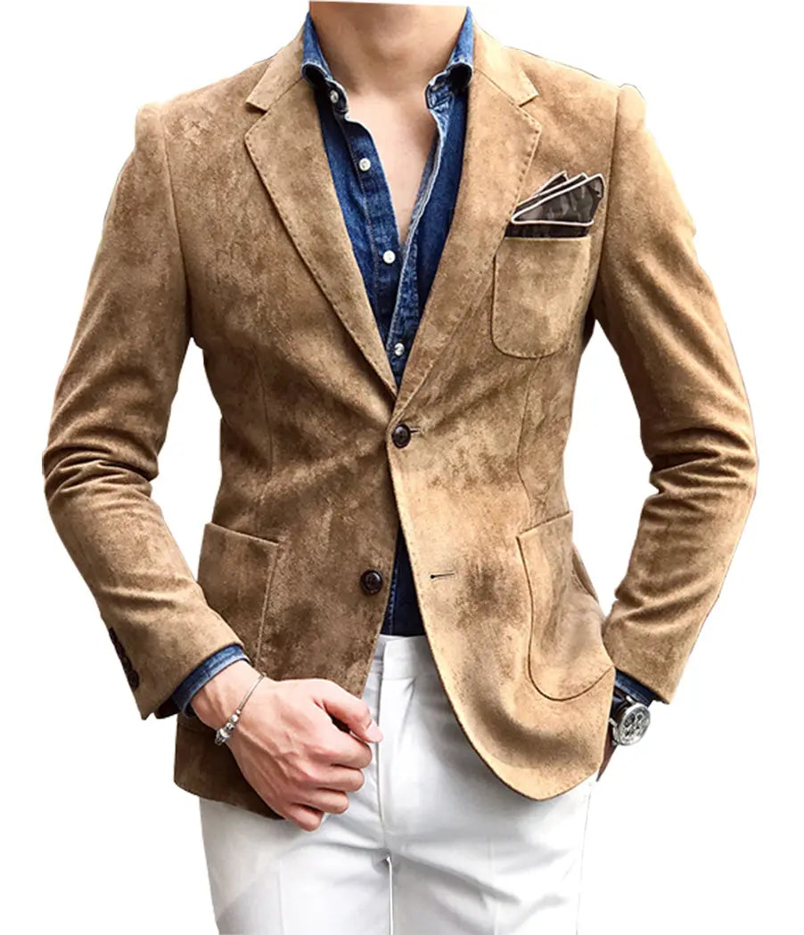 Casual Men's Fashion Suede  Blazer