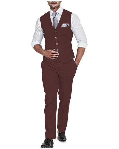 2 Pieces Men's Flat Linen V Neck Wedding Suit