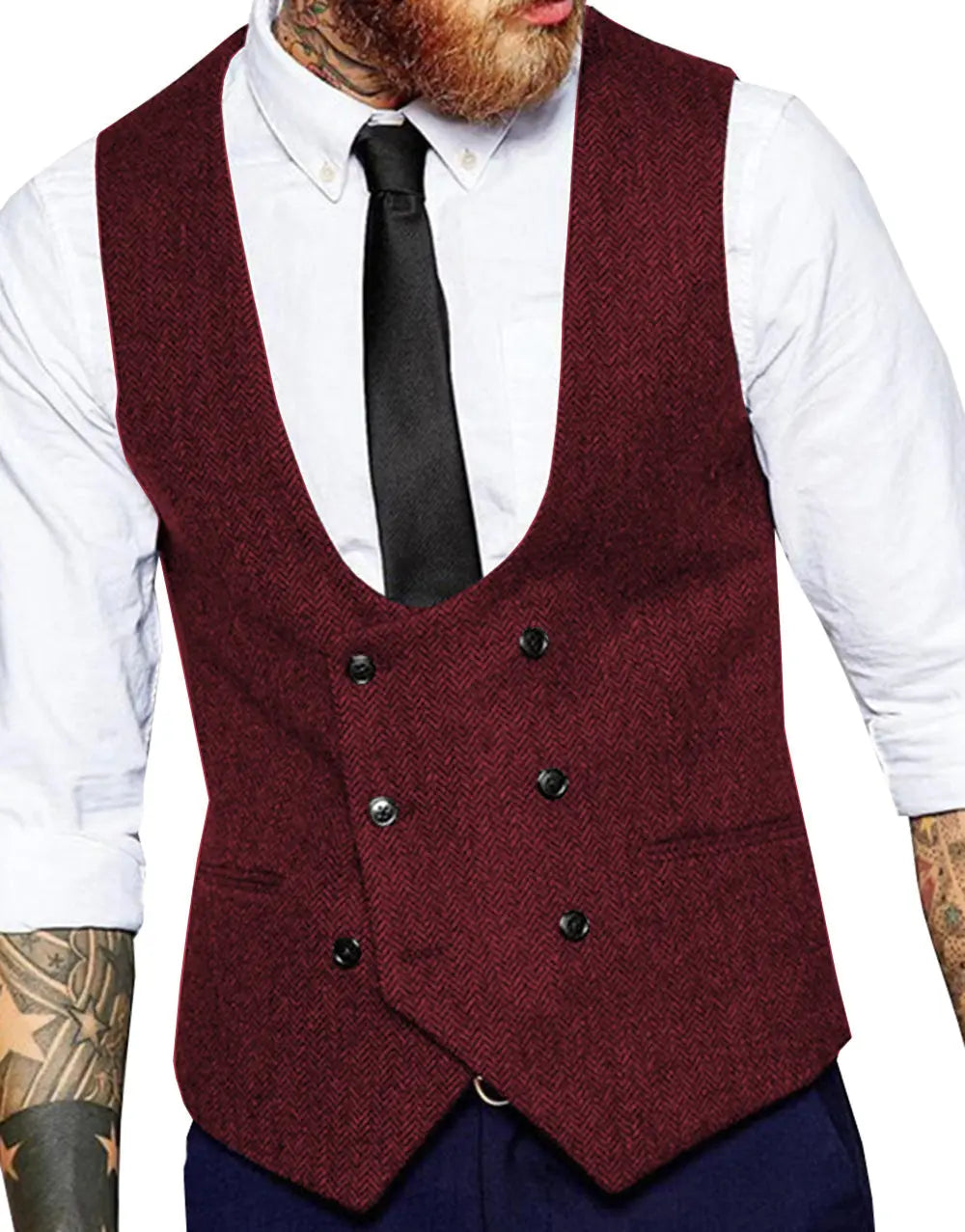 Men's Casual Double Breasted Herringbone Waistcoat