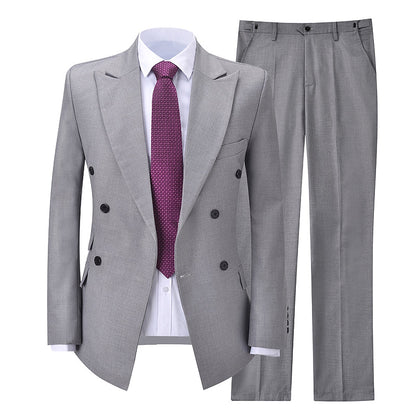 2 Piece Grey Double-Breasted Business Suit