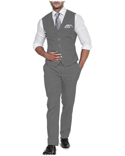 2 Pieces Men's Flat Linen V Neck Wedding Suit