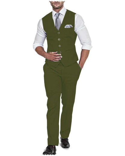 2 Pieces Men's Flat Linen V Neck Wedding Suit