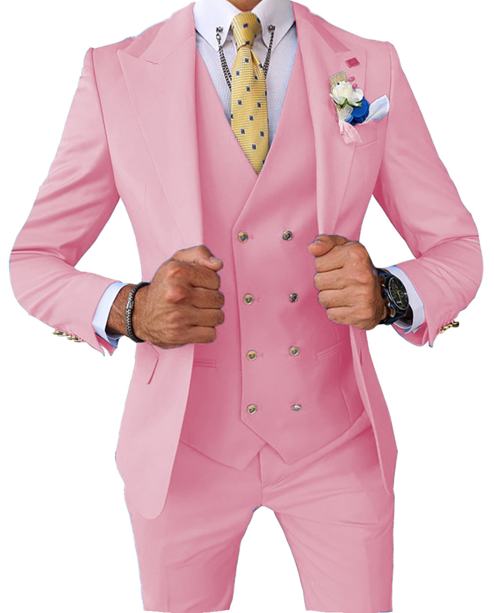 Formal Men's 3 Pieces Slim Fit Solid Color Peak Lapel Tuxedos For Wedding (Blazer+vest+Pants)