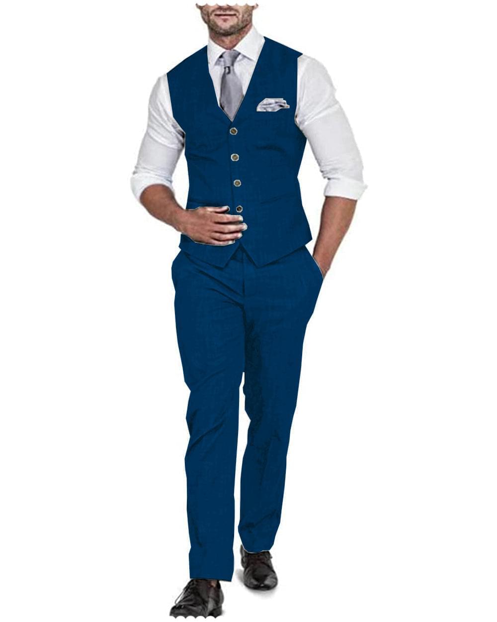 2 Pieces Men's  Flat Linen V Neck Wedding Suit