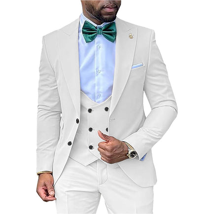 Casual Men's 3 Piece Men's Suit Solid Color Flat Peak Lapel Tuxedo