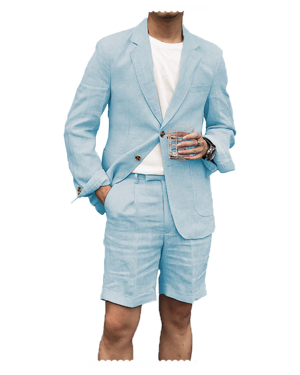 Men's Summer Double Buttons Short Suit 2 Piece