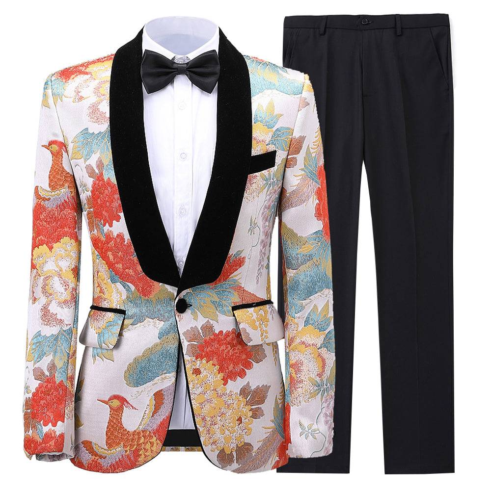 2 Pieces Men's Patterned Shawl Lapel Suit