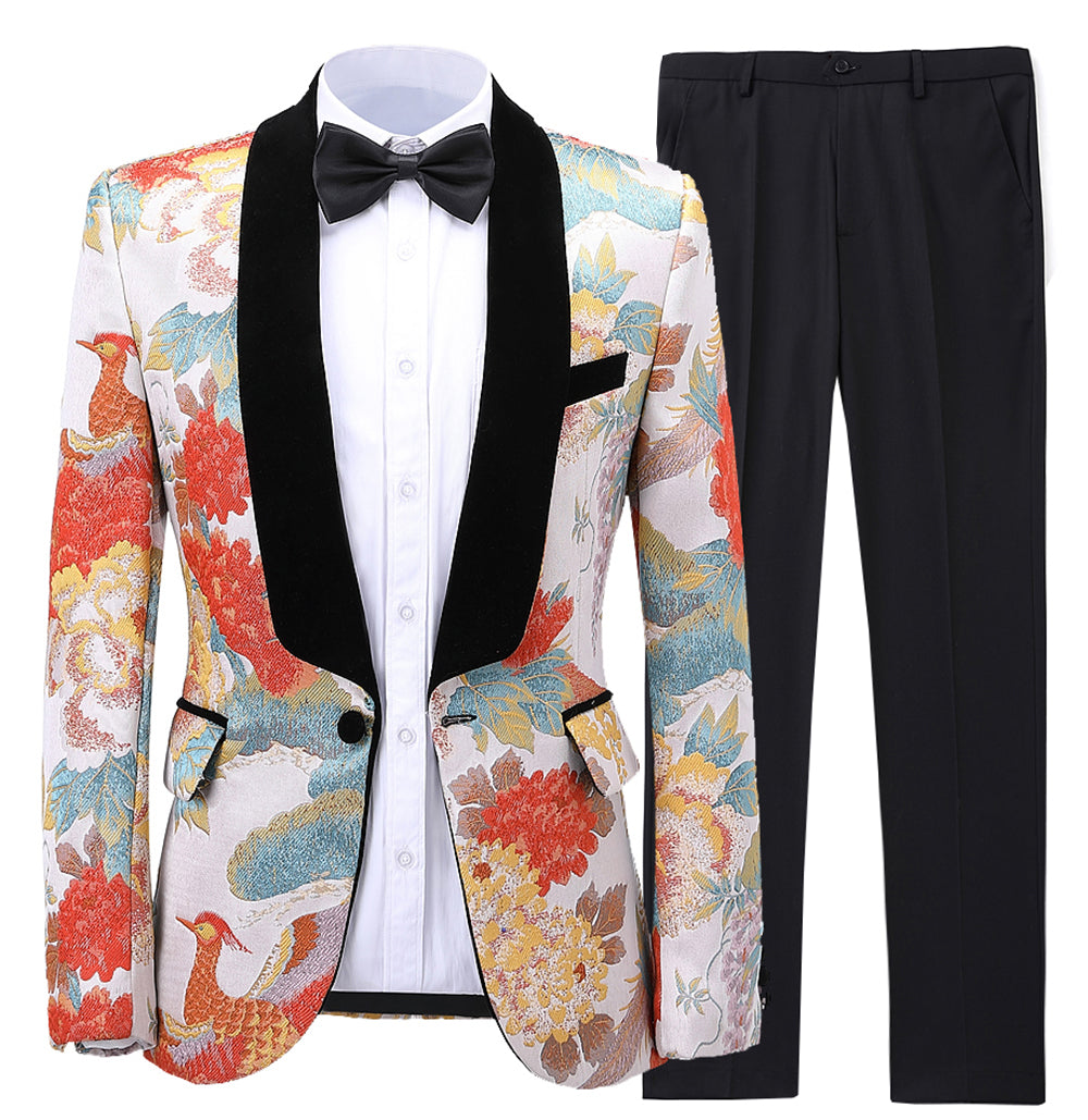 2 Pieces Men's Patterned Shawl Lapel Suit