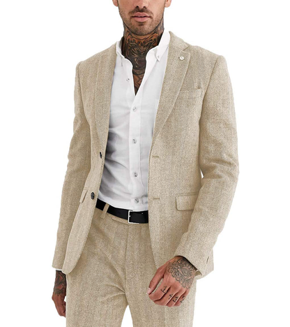 2 Pieces Herringbone Notch Lapel Suit