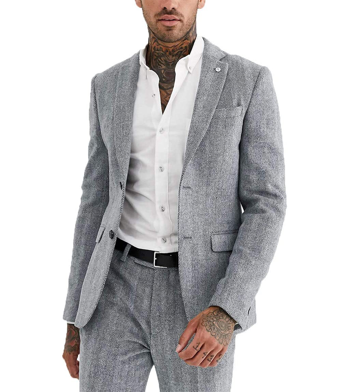 2 Pieces Herringbone Notch Lapel Suit