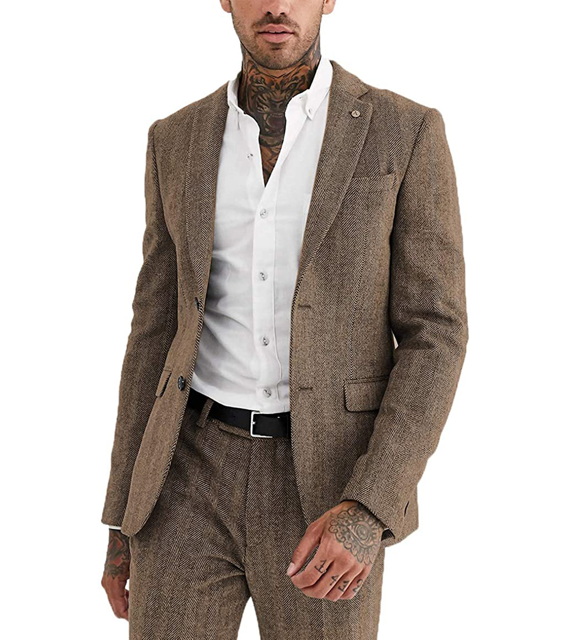 2 Pieces Herringbone Notch Lapel Suit