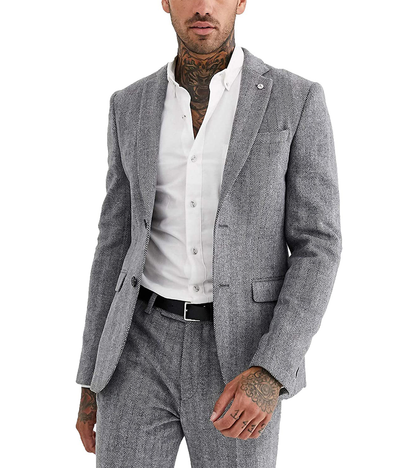 2 Pieces Herringbone Notch Lapel Suit