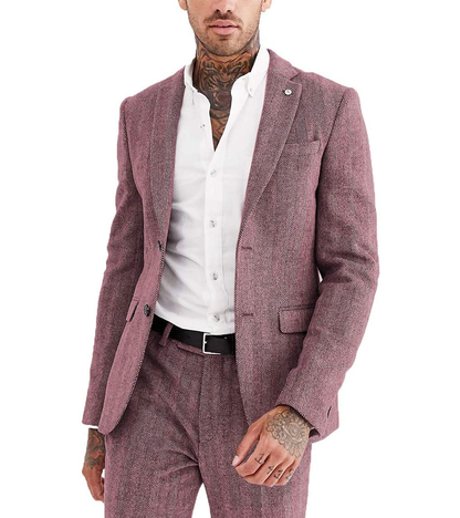 2 Pieces Herringbone Notch Lapel Suit