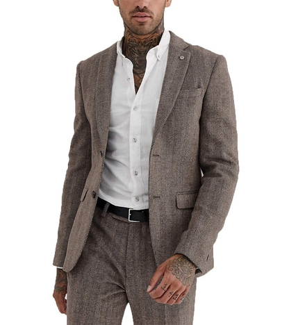 2 Pieces Herringbone Notch Lapel Suit