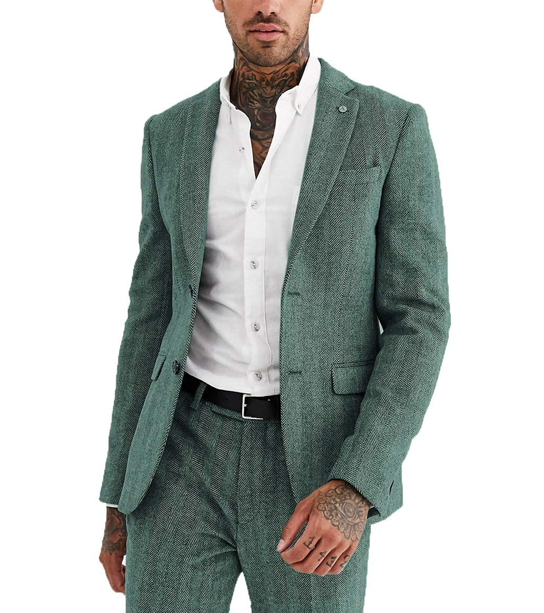 2 Pieces Herringbone Notch Lapel Suit