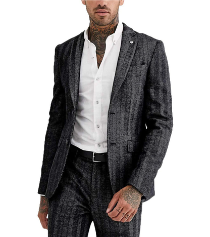 2 Pieces Herringbone Notch Lapel Suit