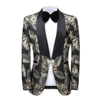 2 Pieces Men's Leaves Patterned Shawl Lapel Suit