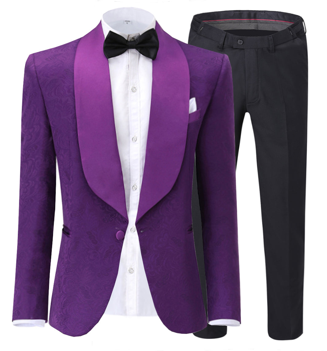 2 Pieces Men's Patterned Shawl Lapel Suit