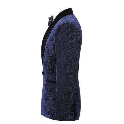 2 Pieces Men's Navy Tweed Shawl Lapel Suit