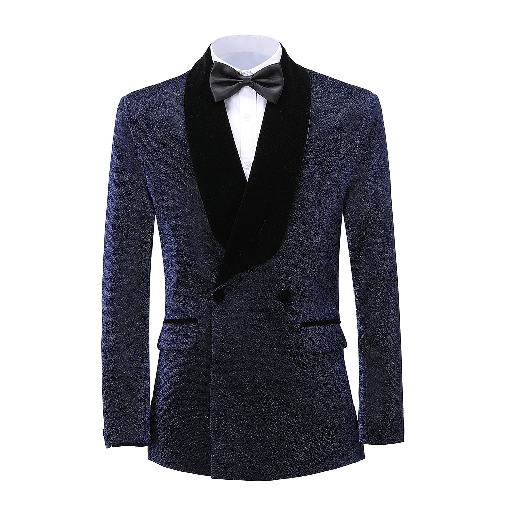 2 Pieces Men's Navy Tweed Shawl Lapel Suit