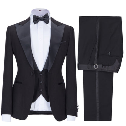 3 Pieces Business Men's Slim Fit Peak Lapel Flat  Suit