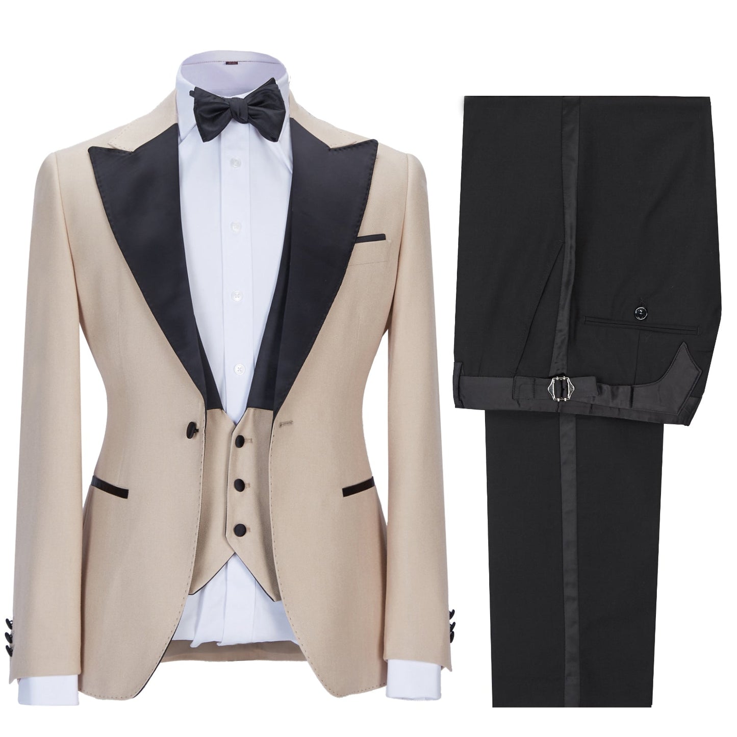 3 Pieces Business Men's Slim Fit Peak Lapel Flat  Suit