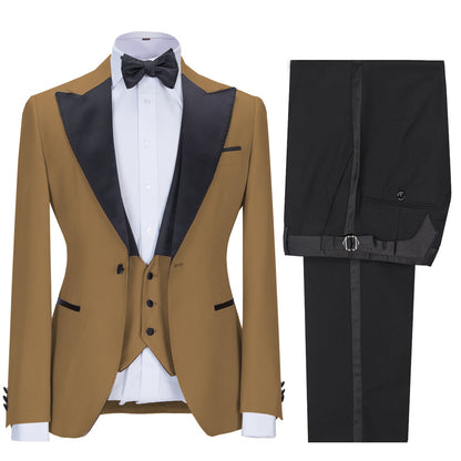 3 Pieces Business Men's Slim Fit Peak Lapel Flat  Suit