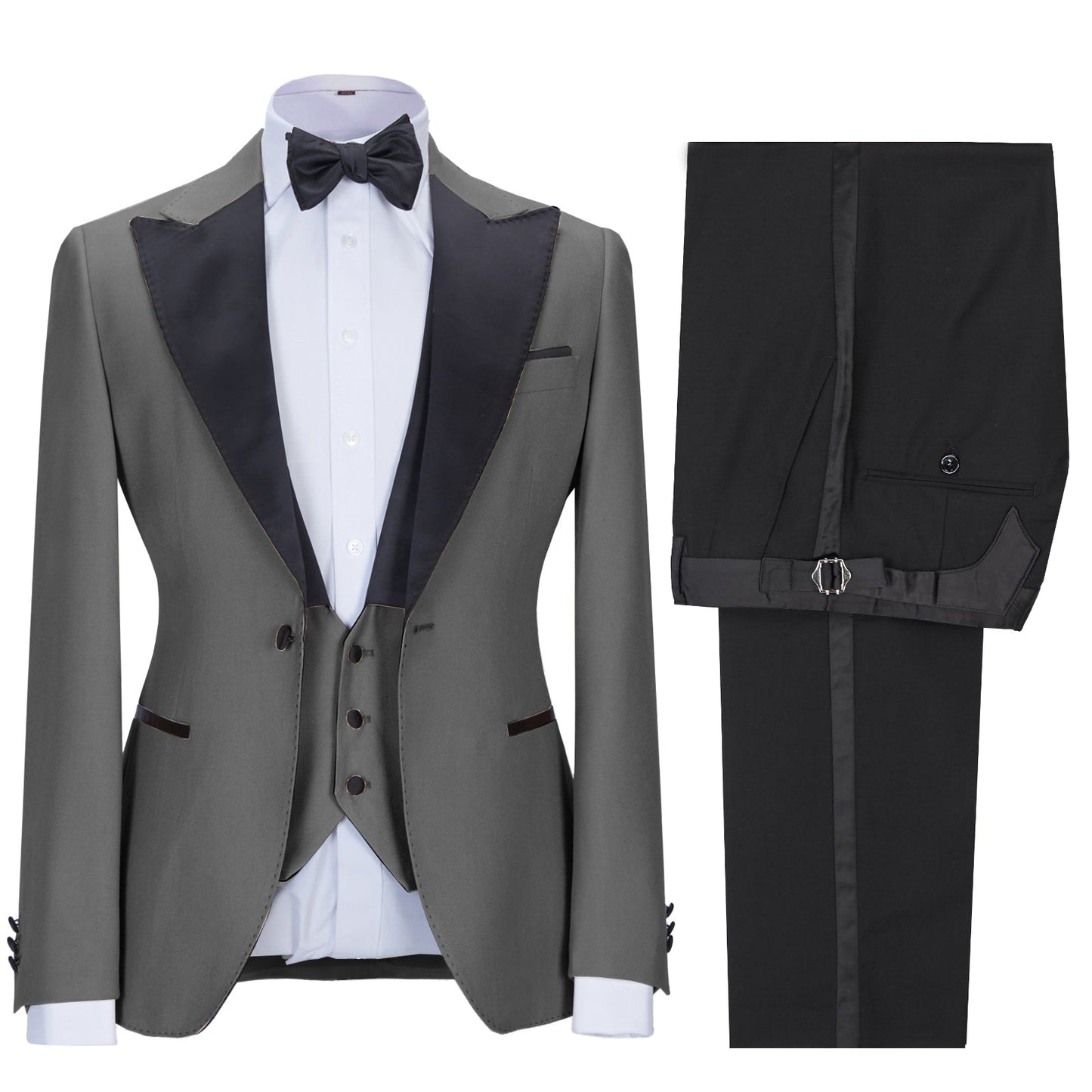 3 Pieces Business Men's Slim Fit Peak Lapel Flat  Suit