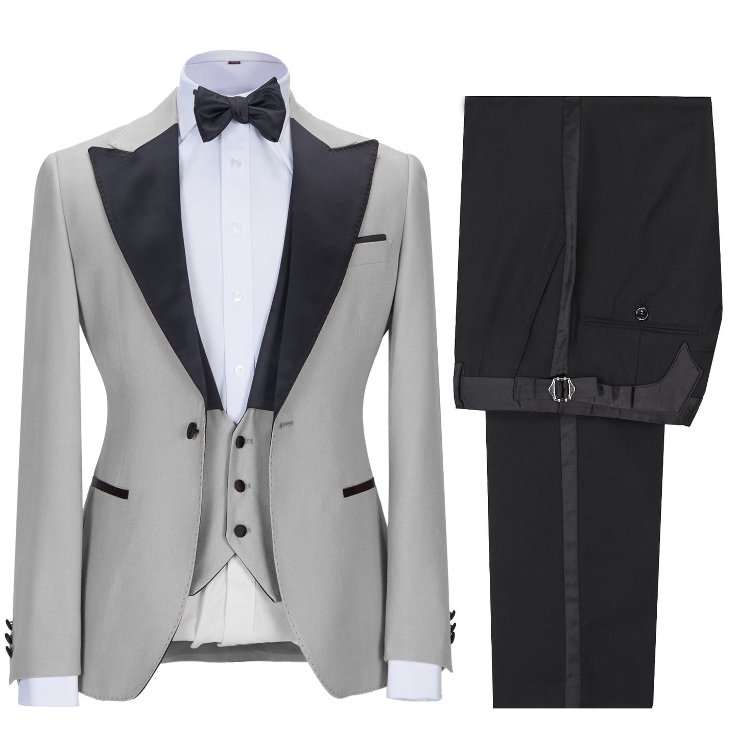 3 Pieces Business Men's Slim Fit Peak Lapel Flat  Suit