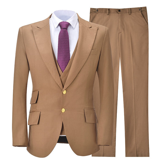 3 Pieces Flat Peak Lapel Men's Suit