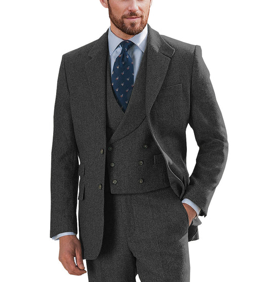 3 Pieces Men's Herringbone Notch Lapel Suit