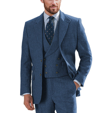 3 Pieces Men's Herringbone Notch Lapel Suit