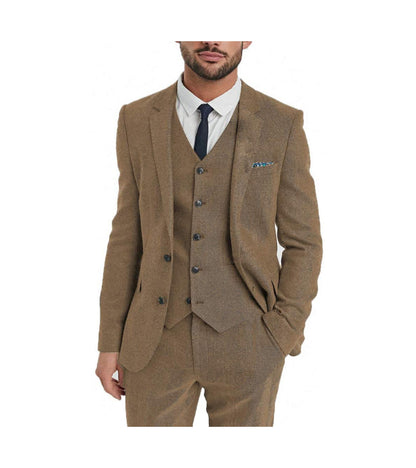 3 Pieces Men's Herringbone Notch Lapel Suit