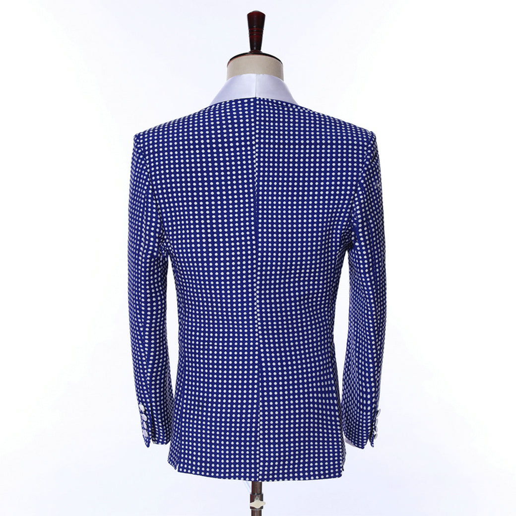 Formal Houndstooth Shawl Lapel Blue 2 Pieces Suit