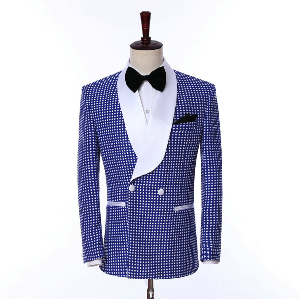 Formal Houndstooth Shawl Lapel Blue 2 Pieces Suit