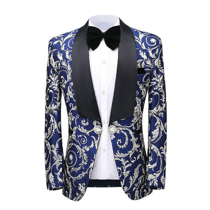 Blue 2 Pieces Mens Suit Patterned Shawl Lapel (Blazer+Pants)