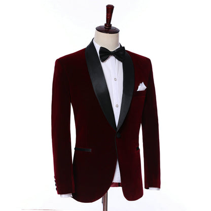 Burgundy Formal Velveteen 2 Pieces Suit