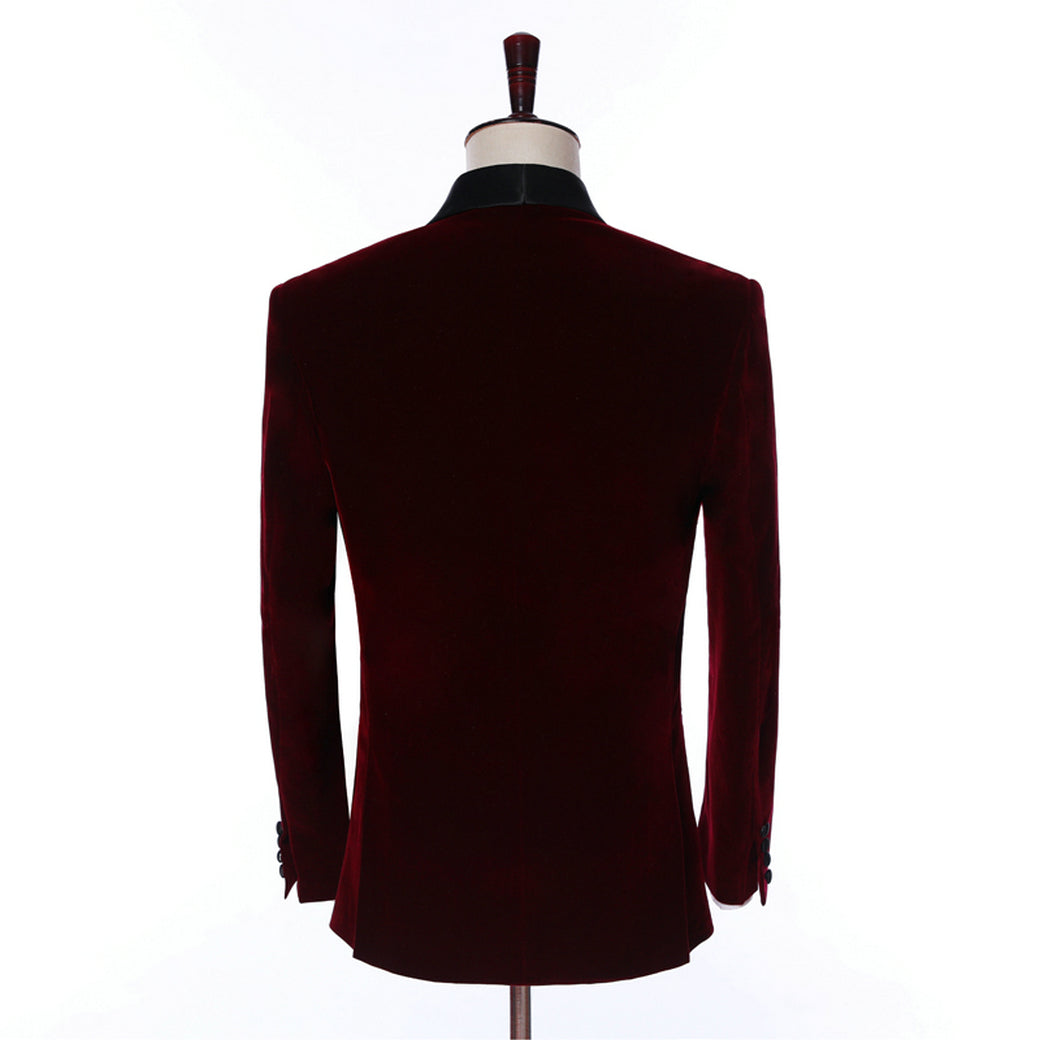 Burgundy Formal Velveteen 2 Pieces Suit